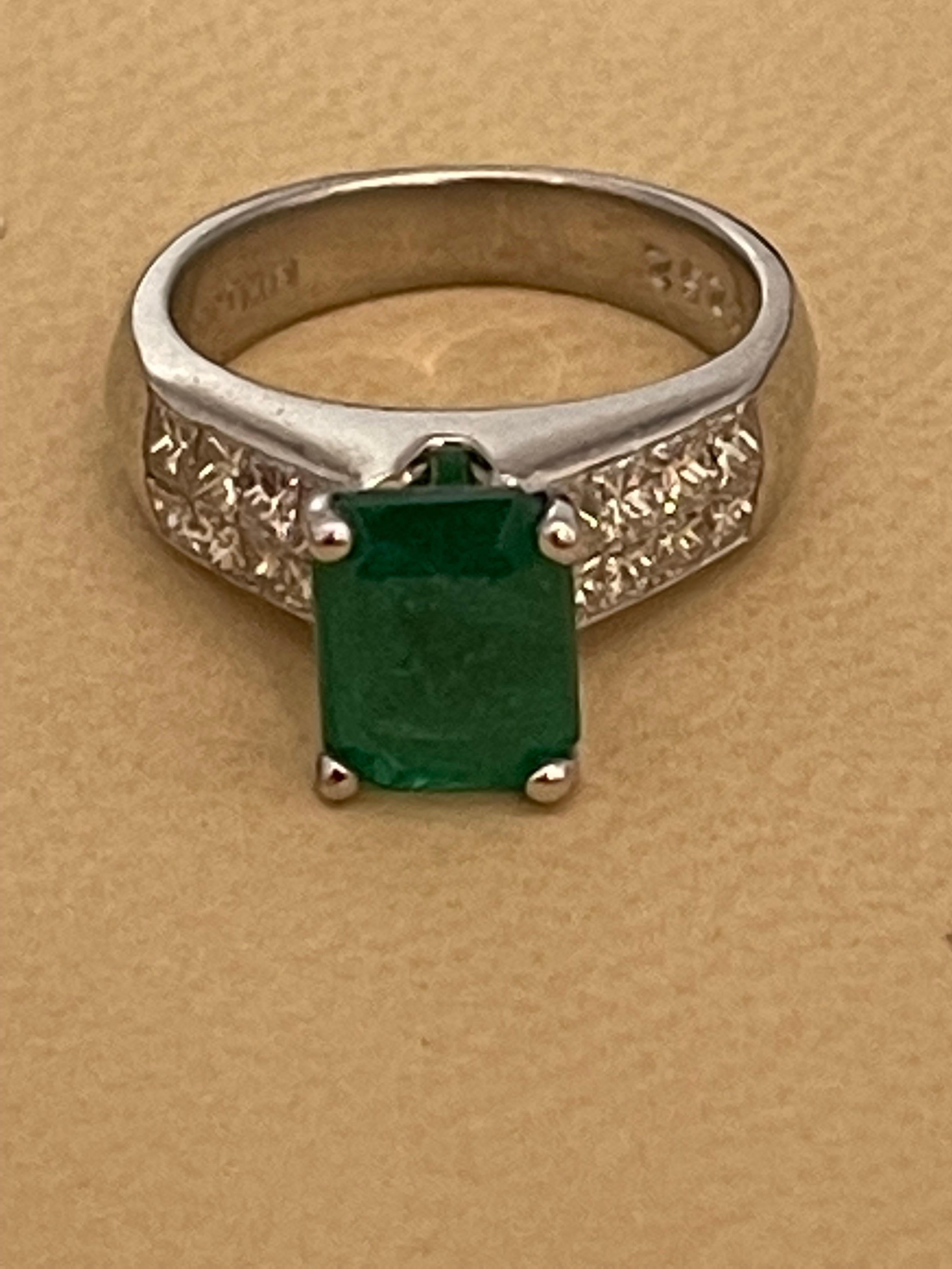 Natural 3 Carat Emerald Cut Emerald & 1 Carat Diamond Ring Platinum 2