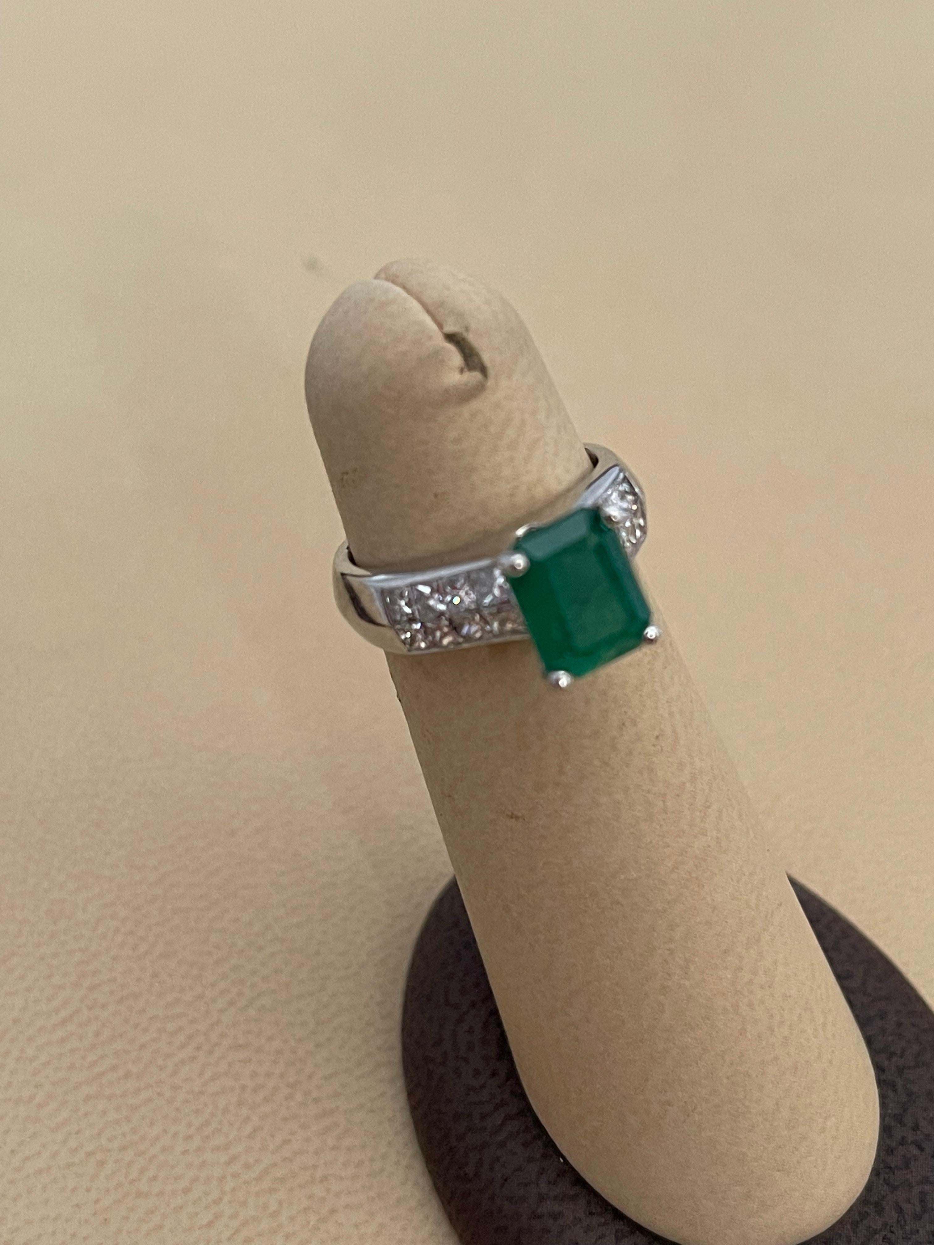 Natural 3 Carat Emerald Cut Emerald & 1 Carat Diamond Ring Platinum 5