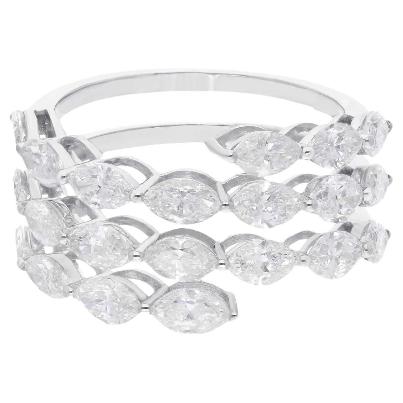 Bague spirale en or blanc 14 carats avec diamants naturels de forme marquise de 3 carats