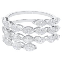 Natural 3 Carat Marquise Shape Diamond Spiral Ring 18 Karat White Gold Jewelry