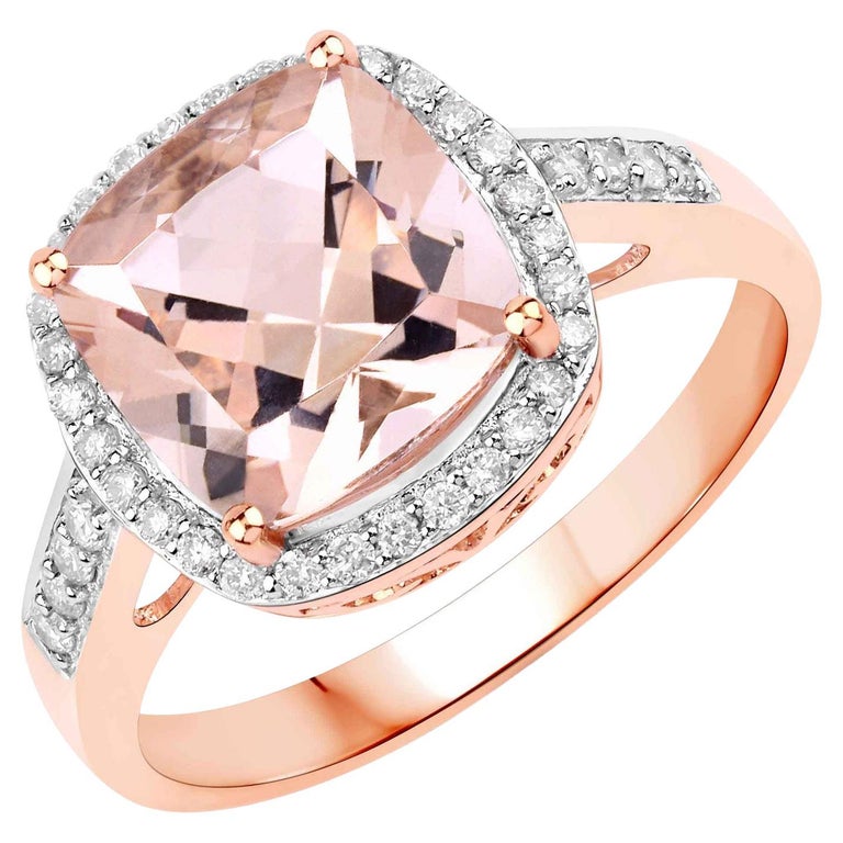 Natural 3 Carat Morganite and Diamond Halo Ring 14k Rose Gold For Sale ...