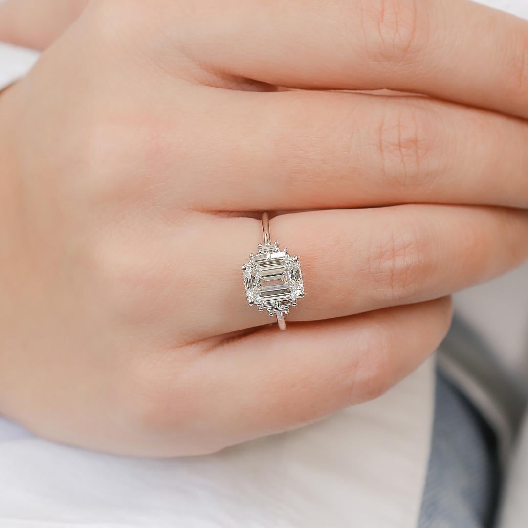 Natural 3 Carat Natural Emerald Cut Diamond Unique Design Engagement Ring For Sale 4