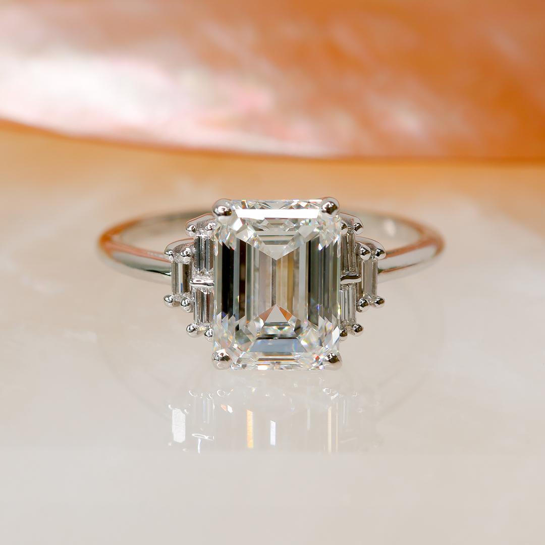 Art Deco Natural 3 Carat Natural Emerald Cut Diamond Unique Design Engagement Ring For Sale