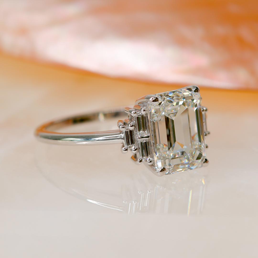 Natural 3 Carat Natural Emerald Cut Diamond Unique Design Engagement Ring For Sale 1
