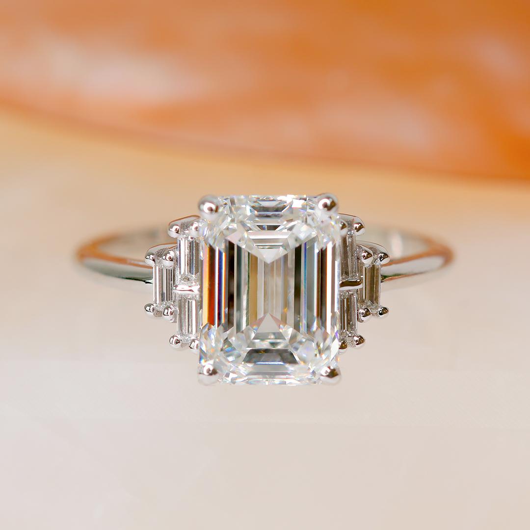 Natural 3 Carat Natural Emerald Cut Diamond Unique Design Engagement Ring For Sale 3