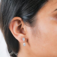 Natural 3 Carat Pear Diamond Earrings 18 Karat White Gold Handmade Fine Jewelry