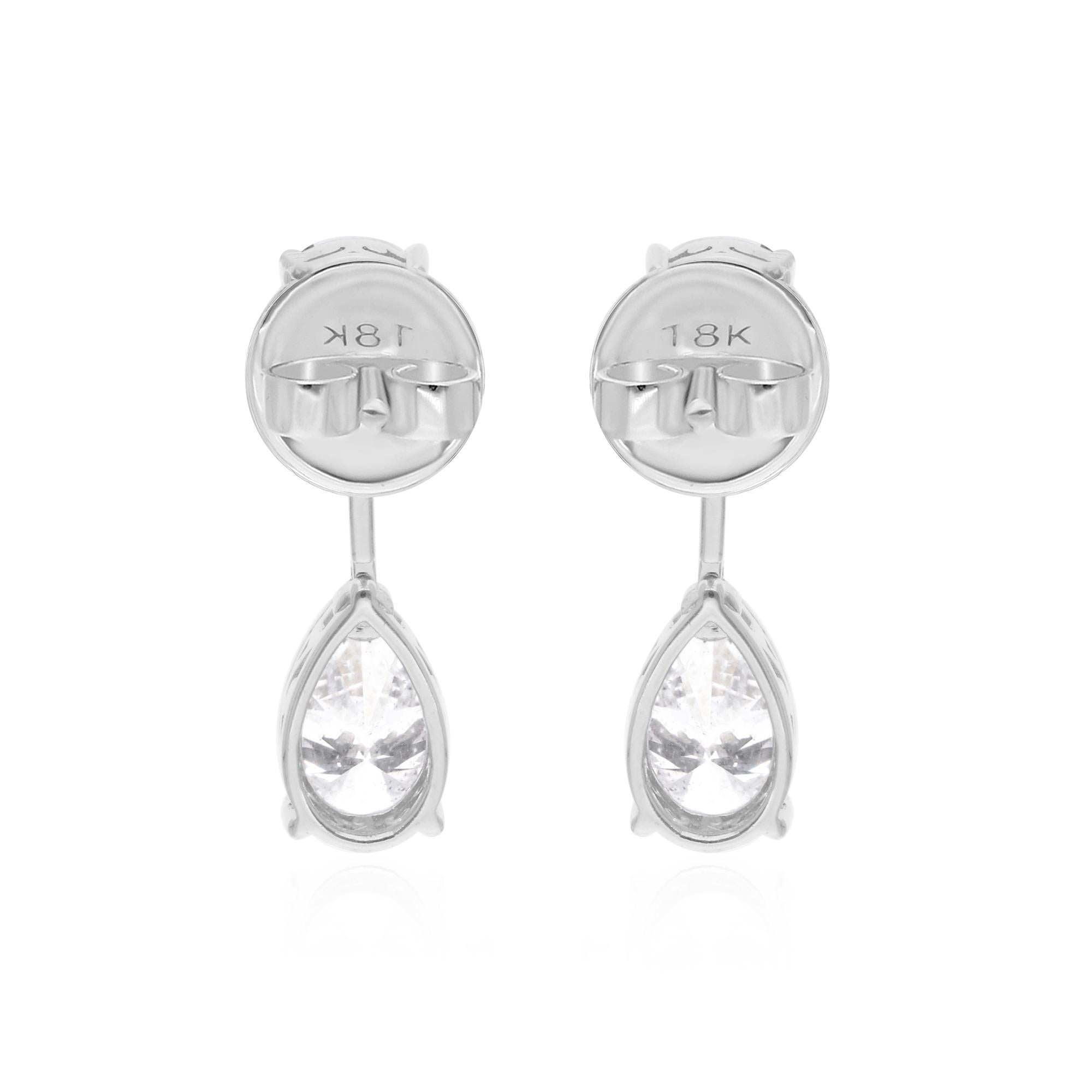 Natural 3 Carat Pear Diamond Earrings 18 Karat White Gold Handmade Fine Jewelry In New Condition For Sale In Diera, Dubai