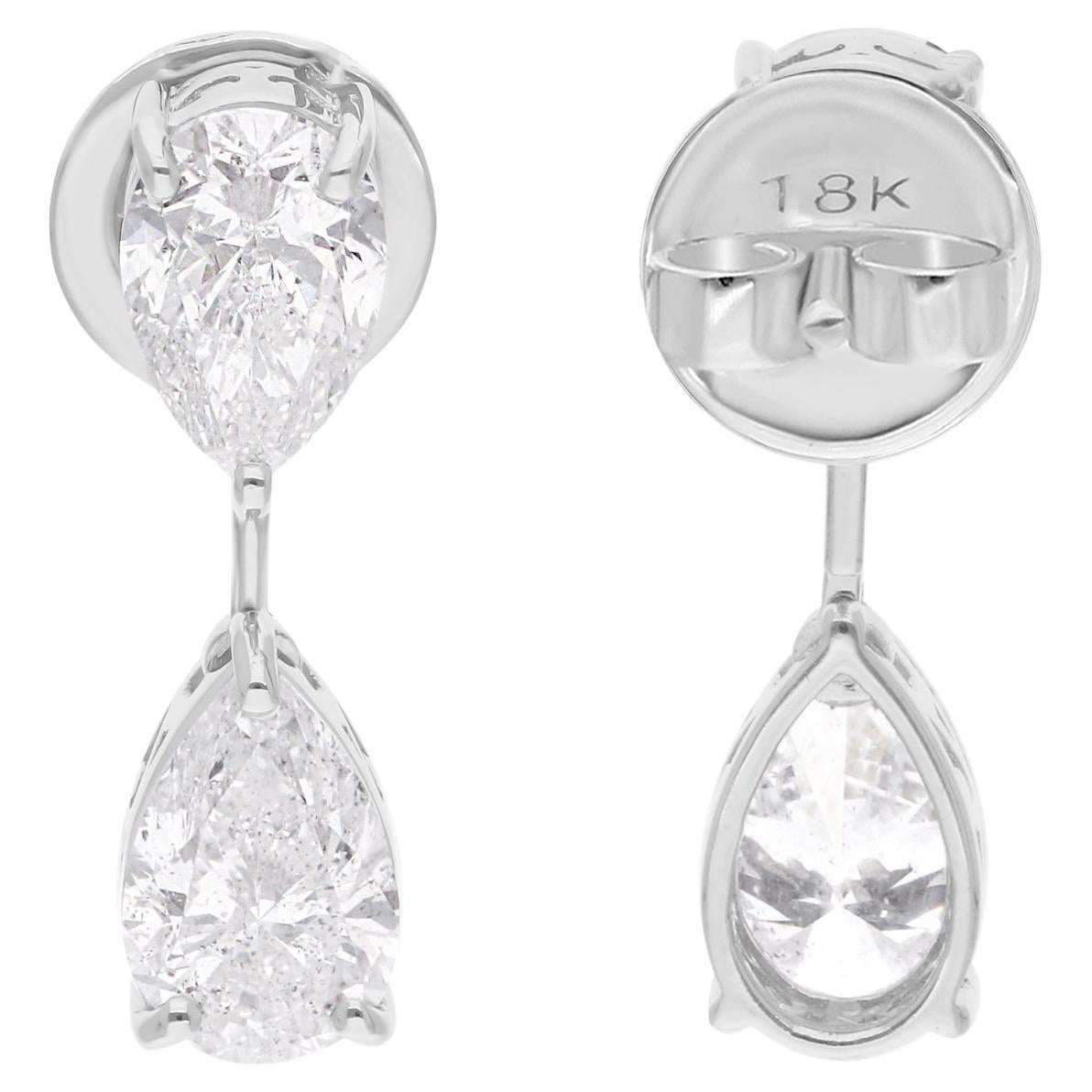 Natural 3 Carat Pear Diamond Earrings 18 Karat White Gold Handmade Fine Jewelry For Sale