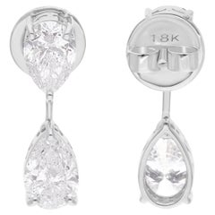 Natural 3 Carat Pear Diamond Earrings 18 Karat White Gold Handmade Fine Jewelry