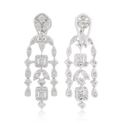 Natural 3 Carat SI Clarity HI Color Diamond Chandelier Earrings 18k White Gold