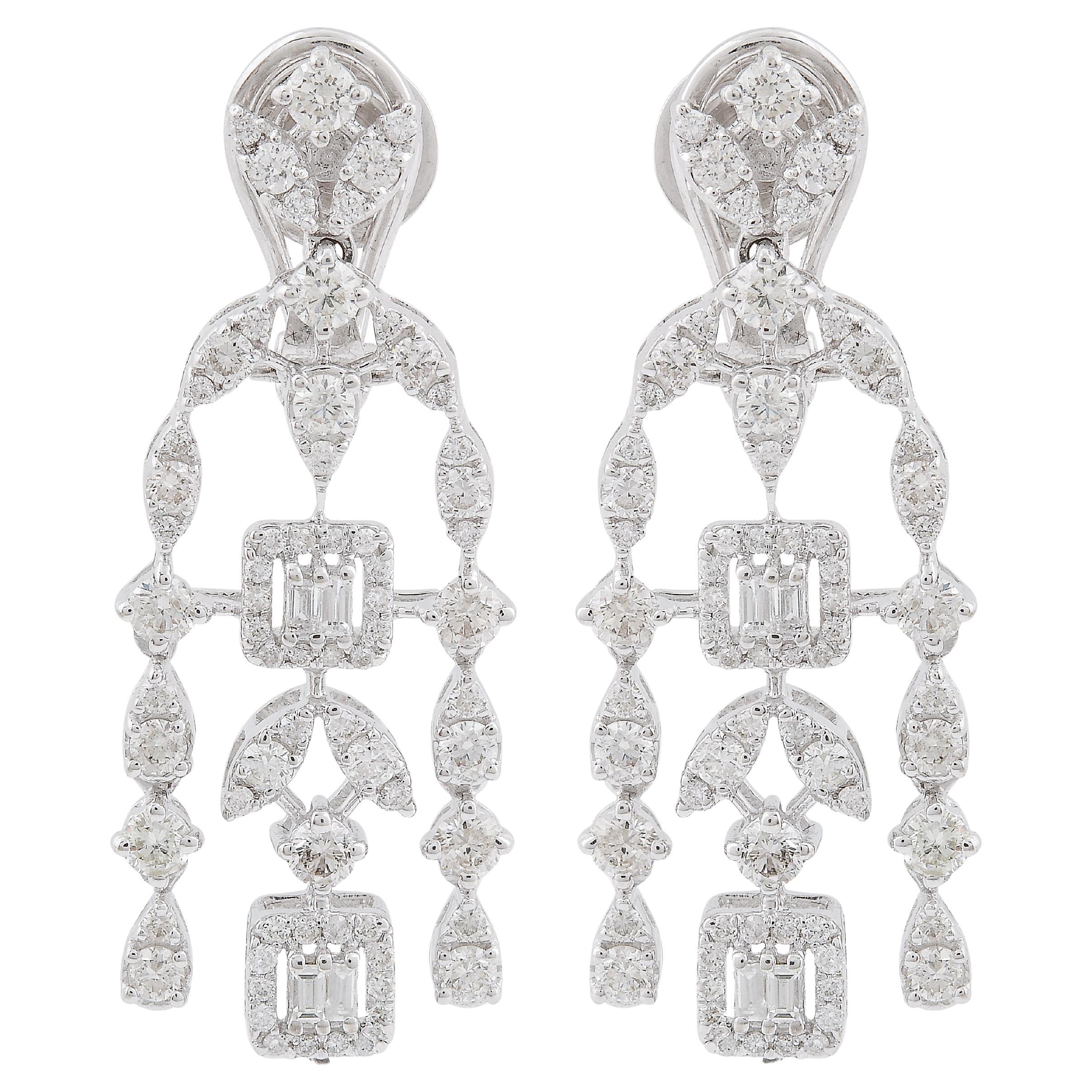 Natural 3 Carat SI Clarity HI Color Diamond Chandelier Earrings 18k White Gold