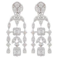 Natural 3 Carat SI Clarity HI Color Diamond Chandelier Earrings 18k White Gold
