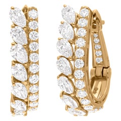 Pendientes de aro de diamantes naturales de 3 quilates, claridad SI y color HI, oro amarillo de 14 quilates