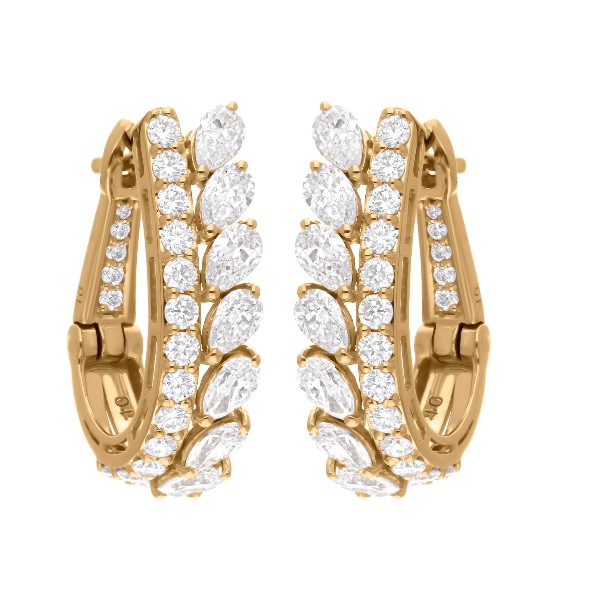 Créoles en or jaune 18 carats avec diamants naturels de 3 carats de pureté SI Pour femmes en vente