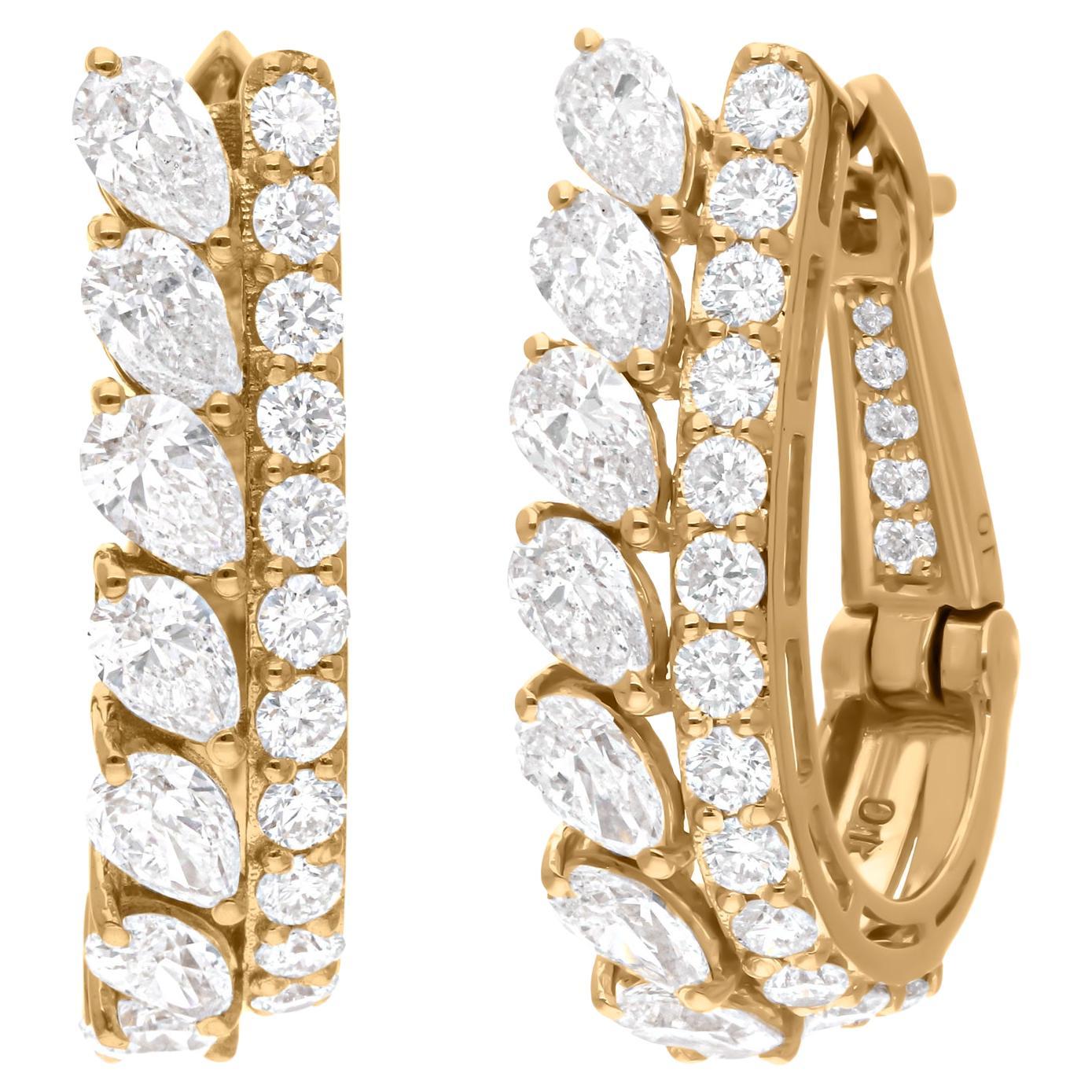 Natural 3 Carat SI Clarity HI Color Diamond Hoop Earrings 18 Karat Yellow Gold