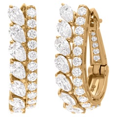 Pendientes de aro de diamantes naturales de 3 quilates, claridad SI y color HI, oro amarillo de 18 quilates