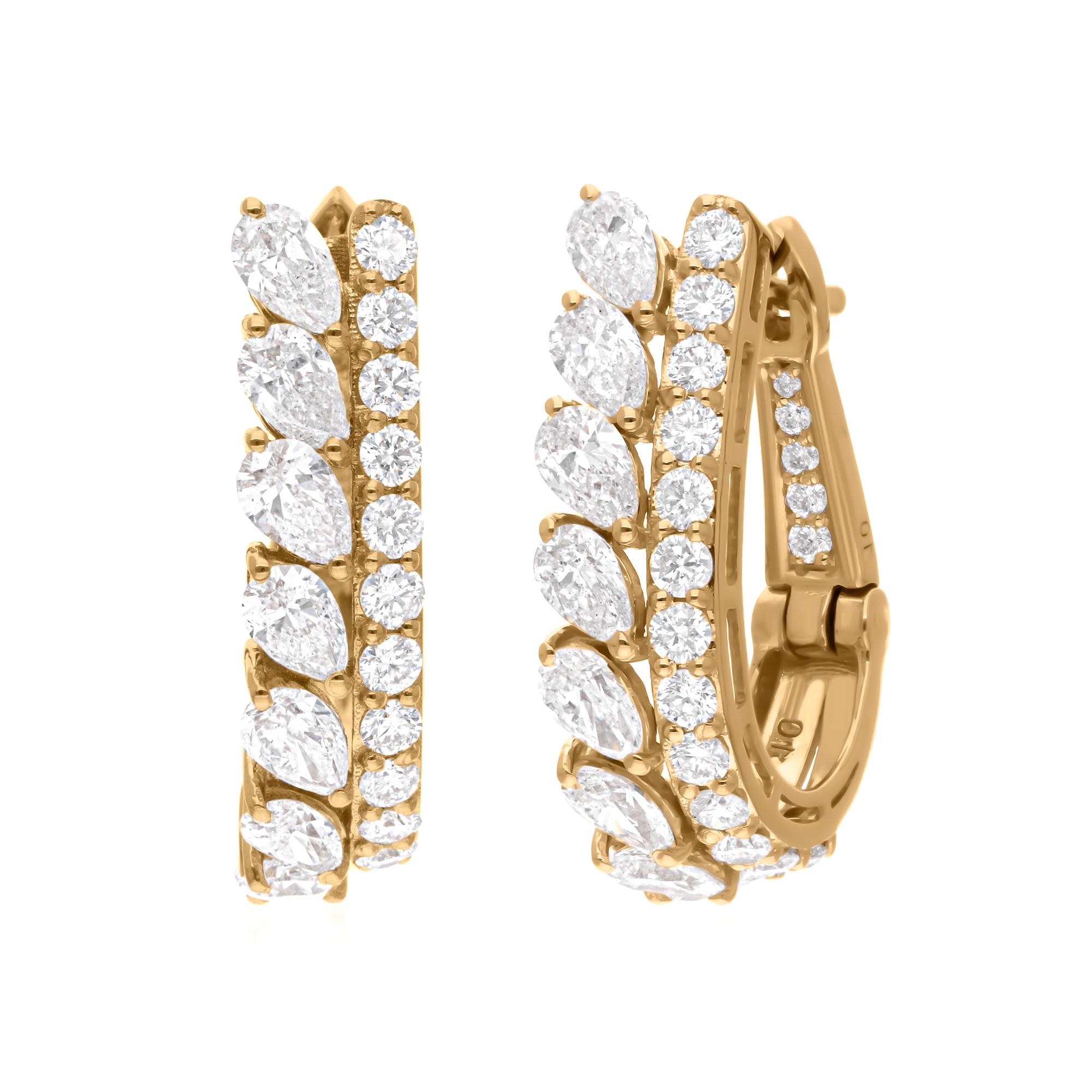 Pendientes de aro de diamantes naturales de 3 quilates, claridad SI y color HI, oro amarillo de 18 quilates en venta