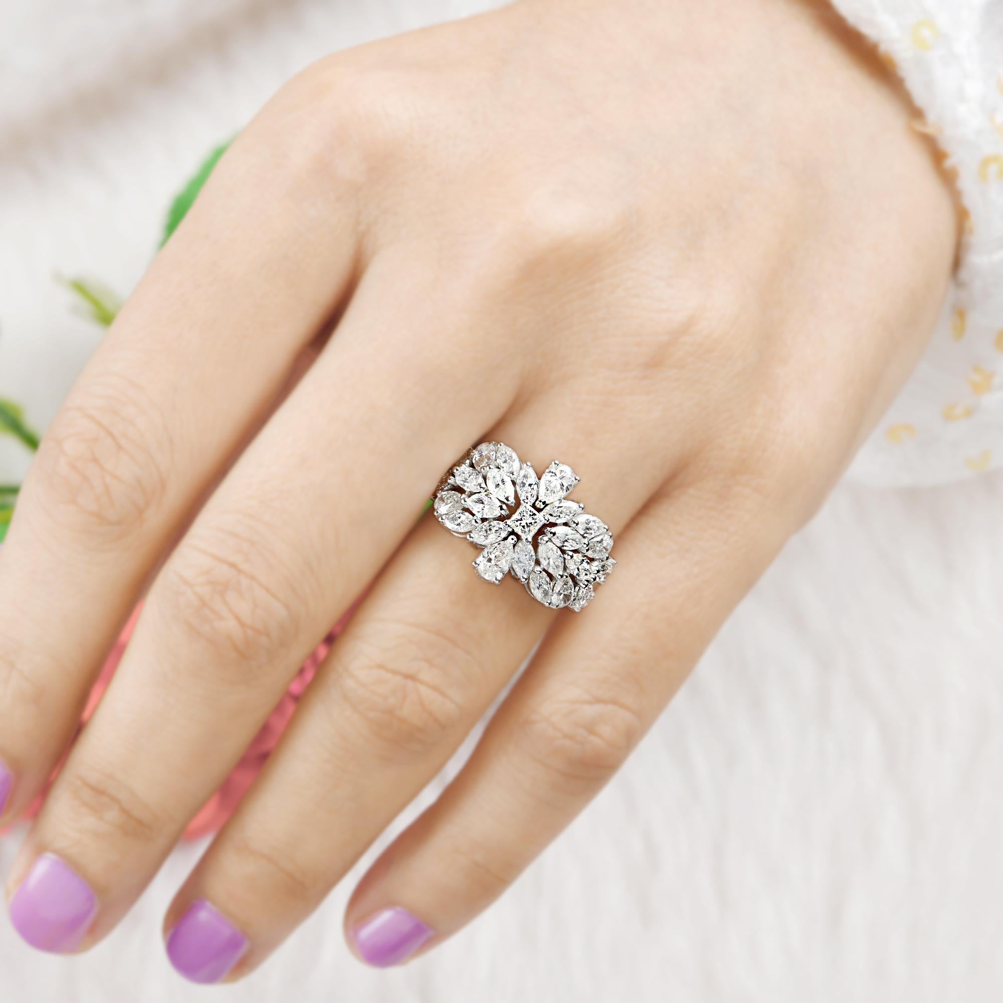 Anillo cúpula de diamantes pera SI/H natural de 3 quilates Oro blanco de 18 quilates Joyería fina Corte pera en venta