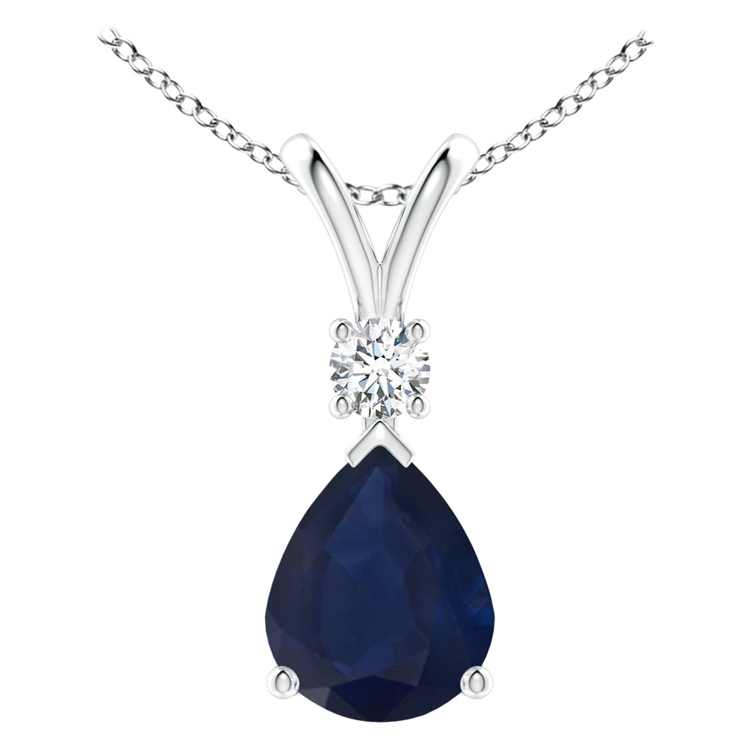 Ciondolo a goccia con zaffiro blu naturale da 3 carati e diamante in argento Sterling 925