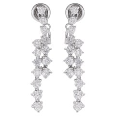 Natural 3 Ct Diamond Jacket Earrings 14 Karat White Gold Handmade Fine Jewelry