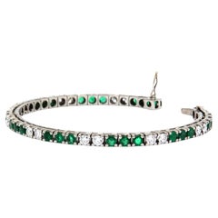 Bracelet tennis en or blanc 18 carats avec émeraudes naturelles de 3 carats et diamants de 3,67 carats