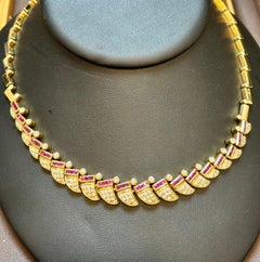 Natural 3 Ct Ruby & 4 Ct Diamond Necklace 18 Karat Yellow Gold  75 Grams, 18 Inc