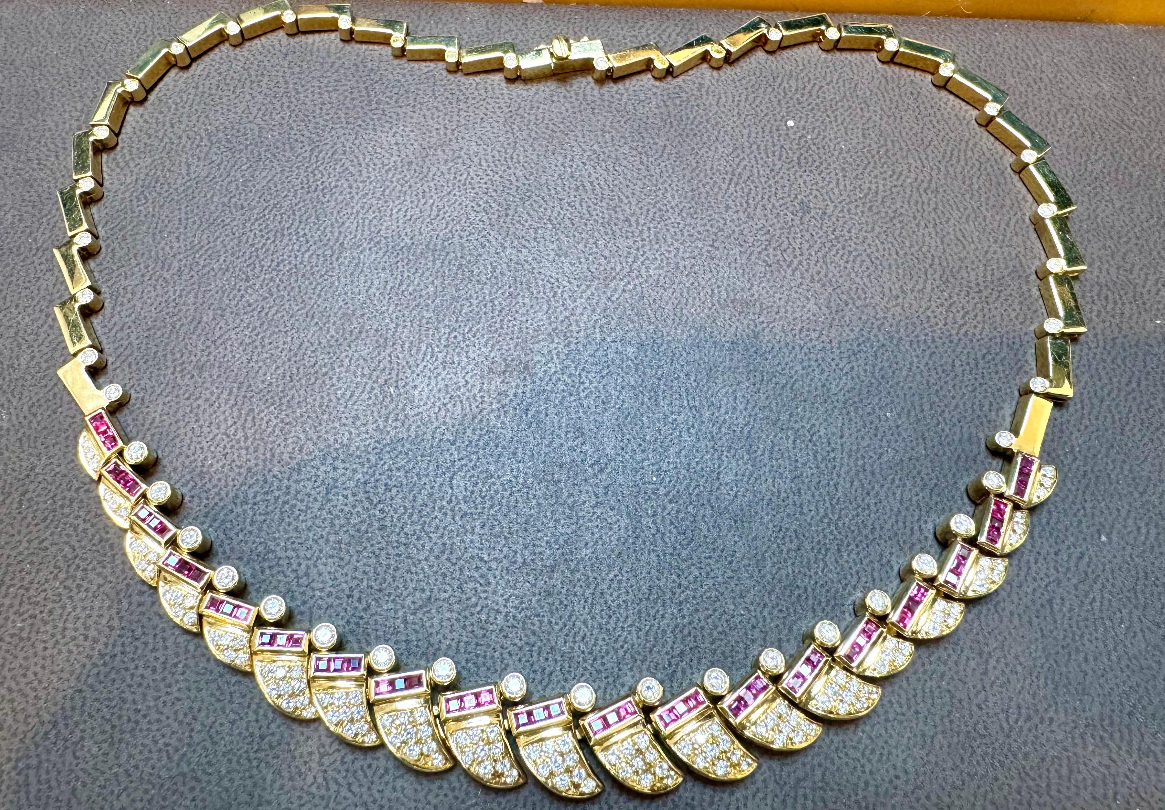 Collar de Rubí Natural de 3 Ct y Diamantes de 4 Ct Oro Amarillo de 18 Kilates  75 Gramos, 18 Inc en venta 2