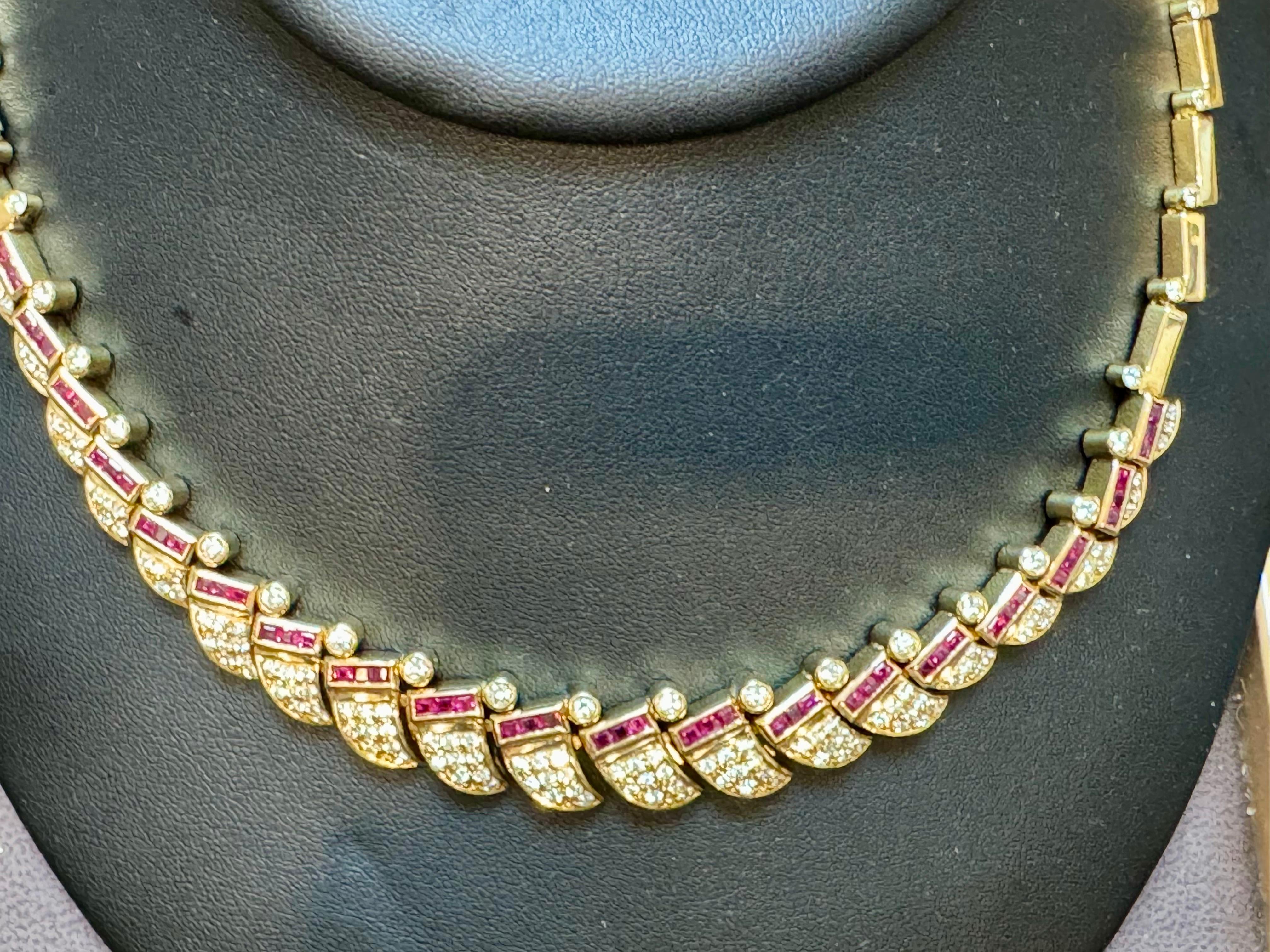 Collar de Rubí Natural de 3 Ct y Diamantes de 4 Ct Oro Amarillo de 18 Kilates  75 Gramos, 18 Inc en venta 4