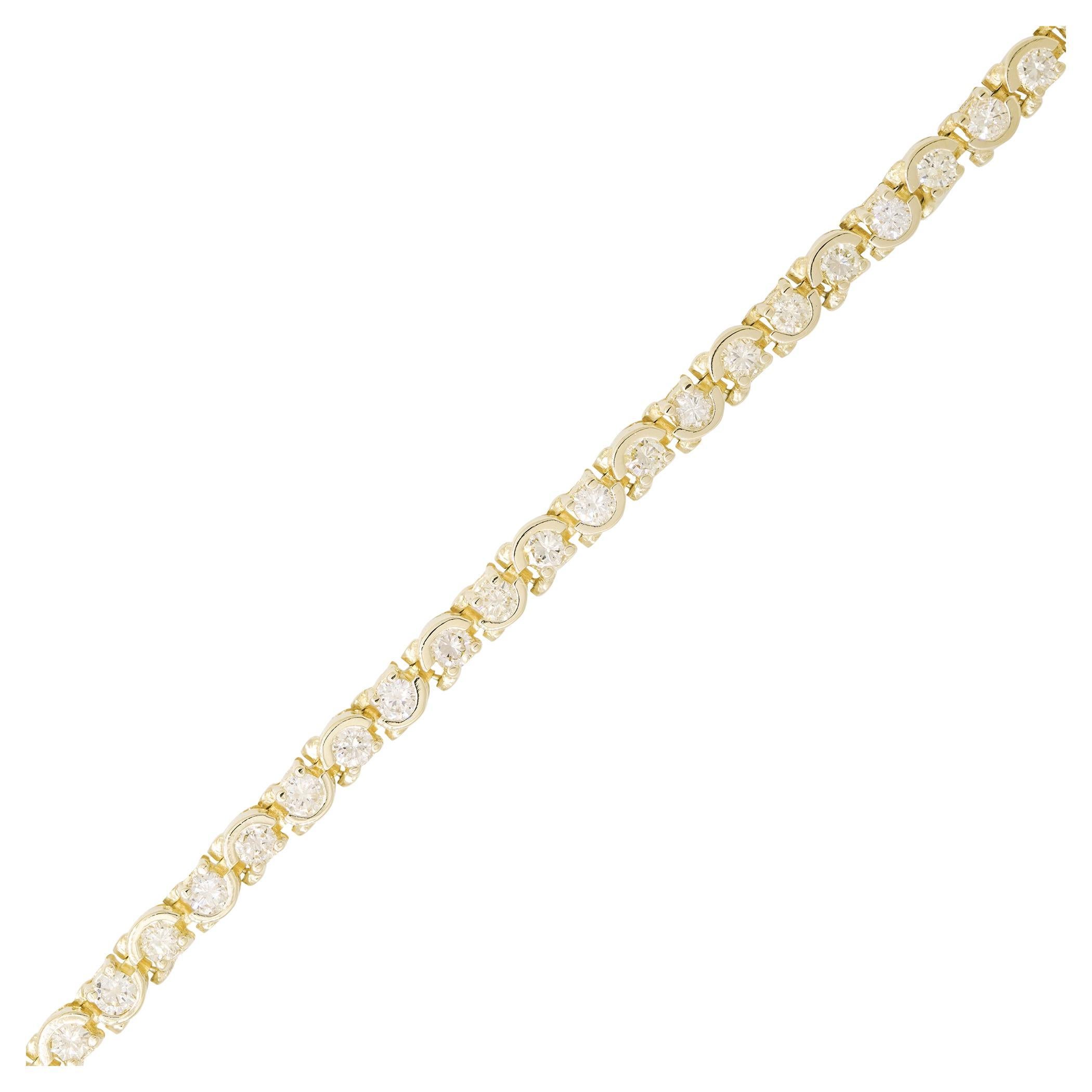 Natural 3.0 Carat Diamond Half Bezel-Set 14 Karat Tennis Bracelet In Stock