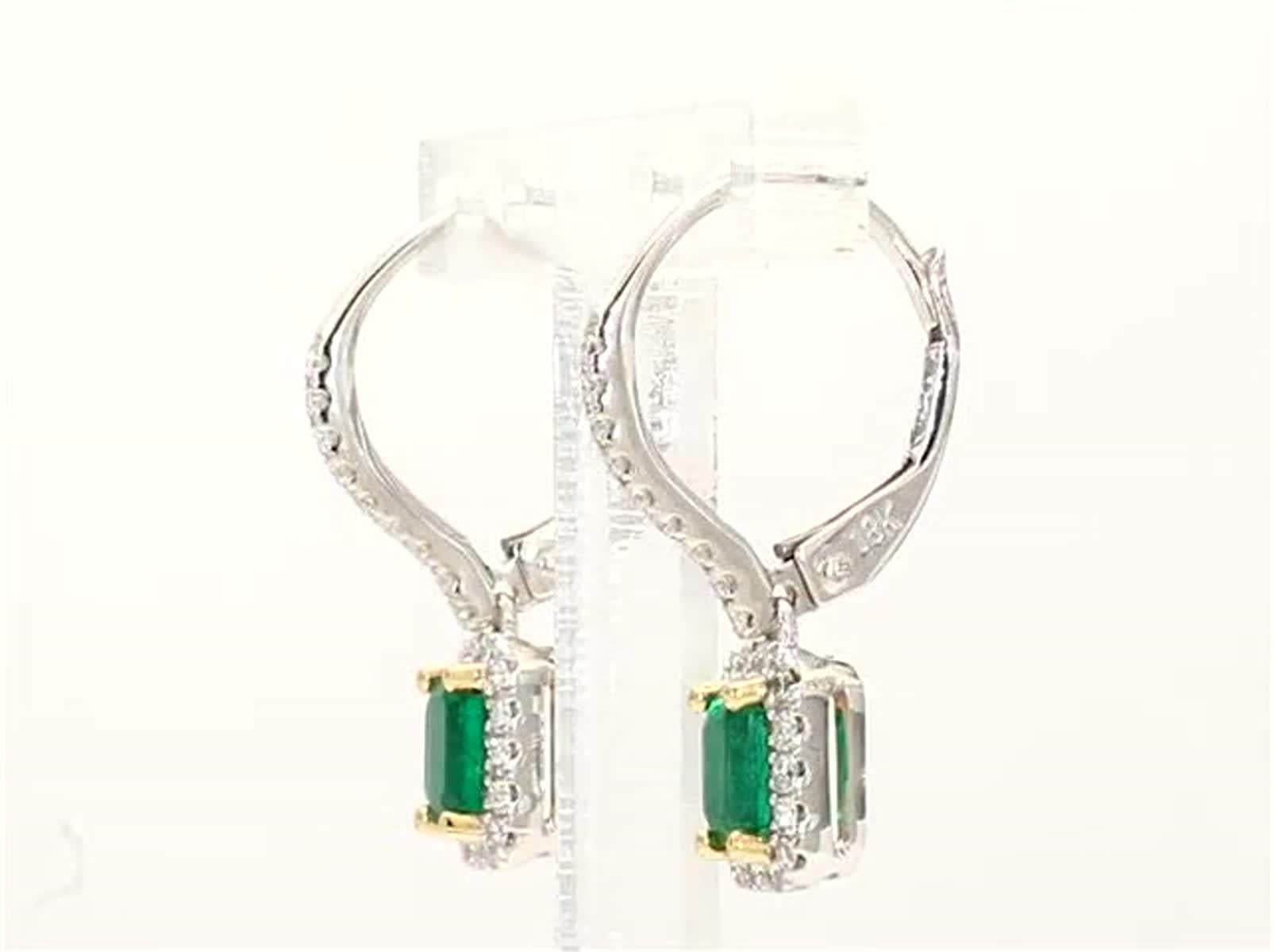 Women's Natural Emerald Cut Emerald and White Diamond .83 Carat TW Gold Drop Earrings