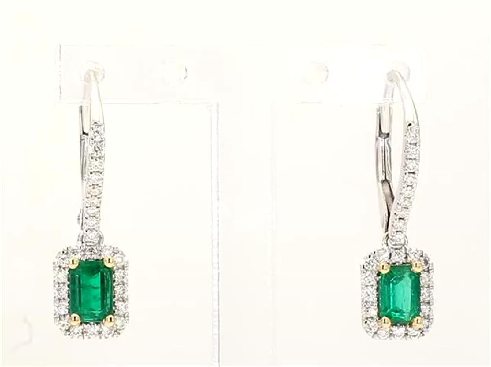 Natural Emerald Cut Emerald and White Diamond .83 Carat TW Gold Drop Earrings 2