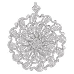 Natural 3.00 Carat Diamond Pave Floral Pendant 14 Karat White Gold Fine Jewelry