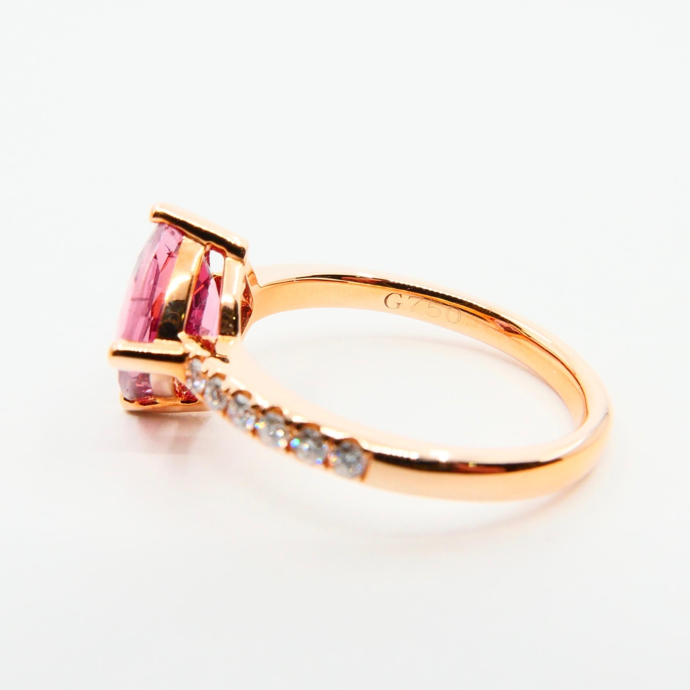 Natural 3.00 Carat Peach Pink Spinel and Diamond Cocktail Ring, 18K Rose Gold For Sale 5