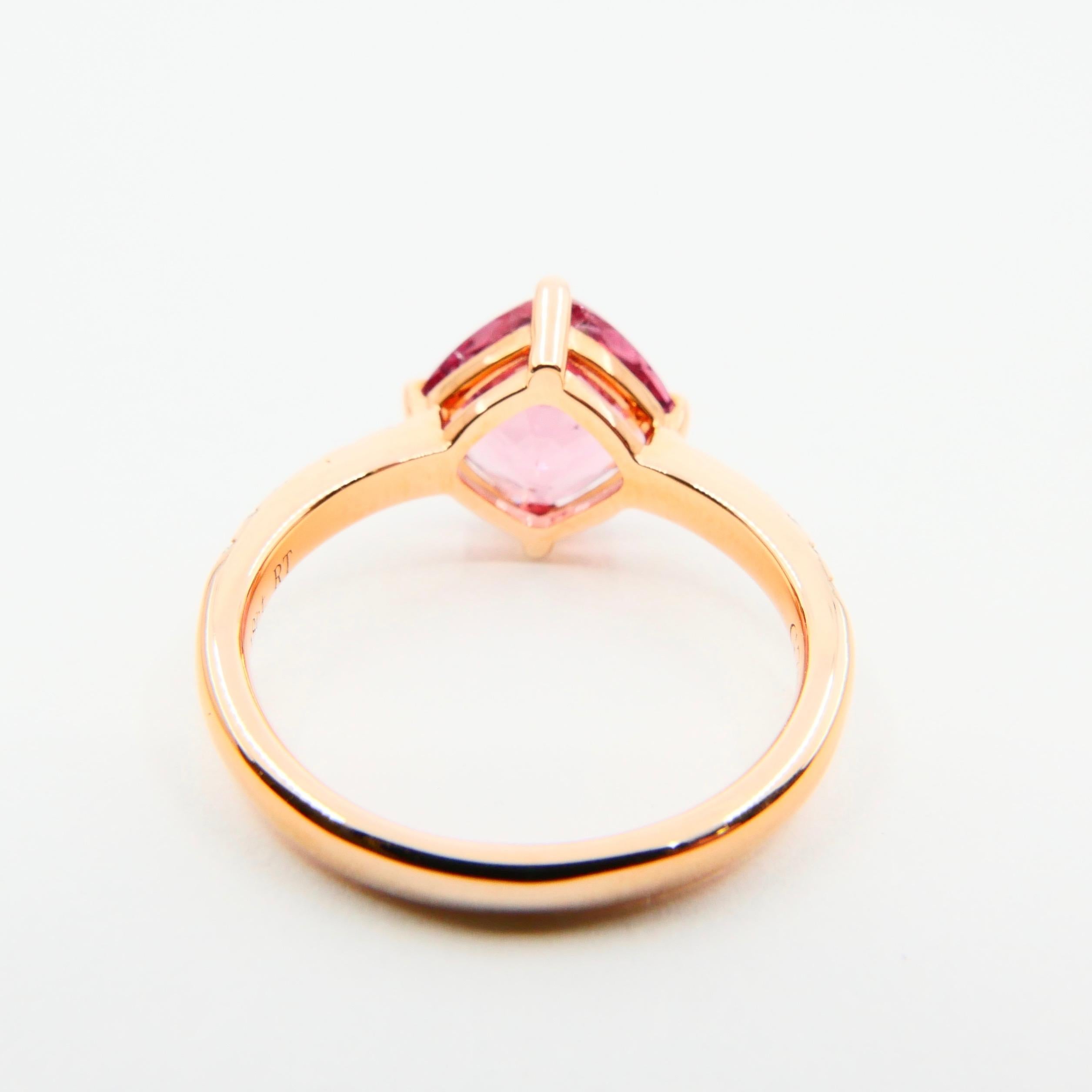 Natural 3.00 Carat Peach Pink Spinel and Diamond Cocktail Ring, 18K Rose Gold For Sale 6