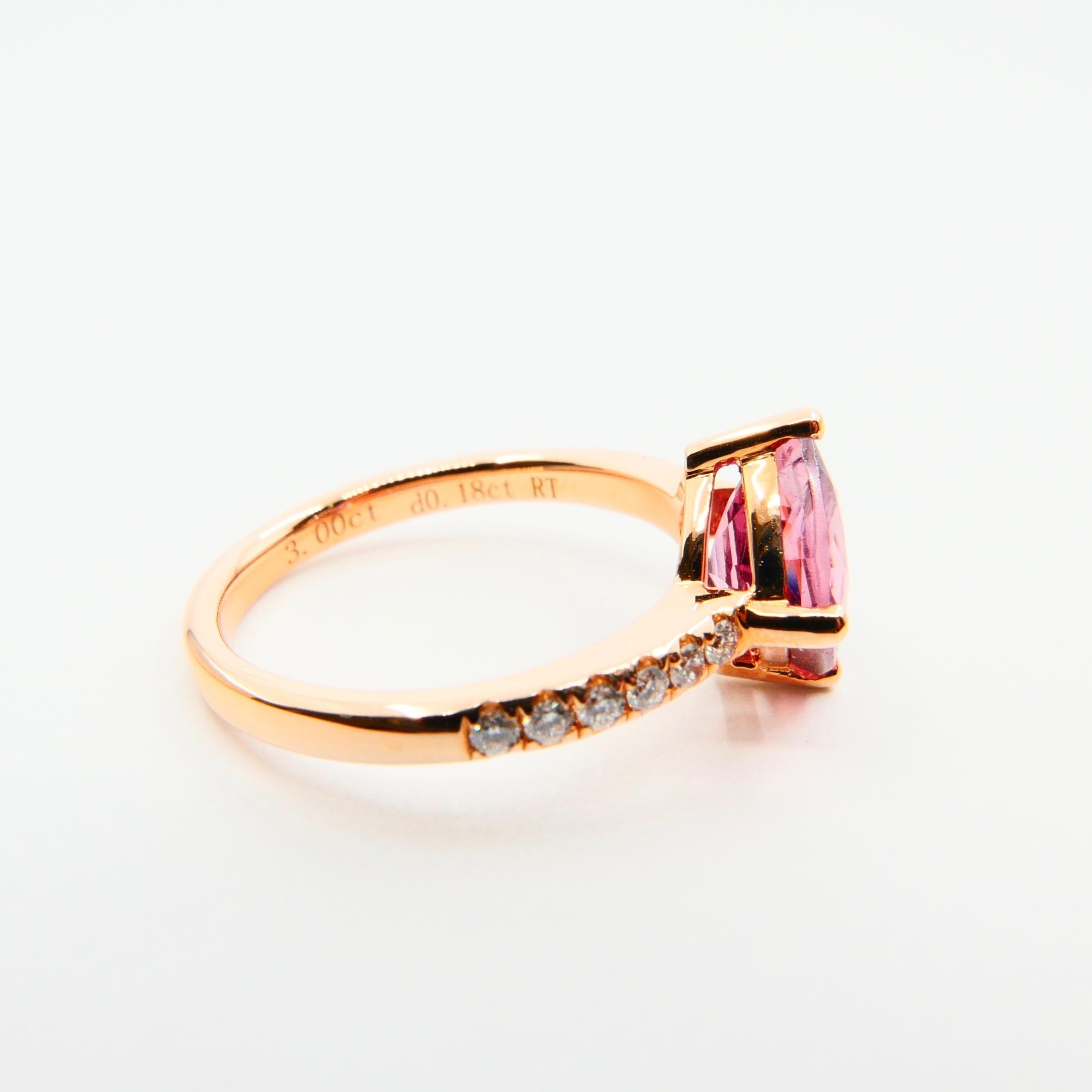 Natural 3.00 Carat Peach Pink Spinel and Diamond Cocktail Ring, 18K Rose Gold For Sale 7