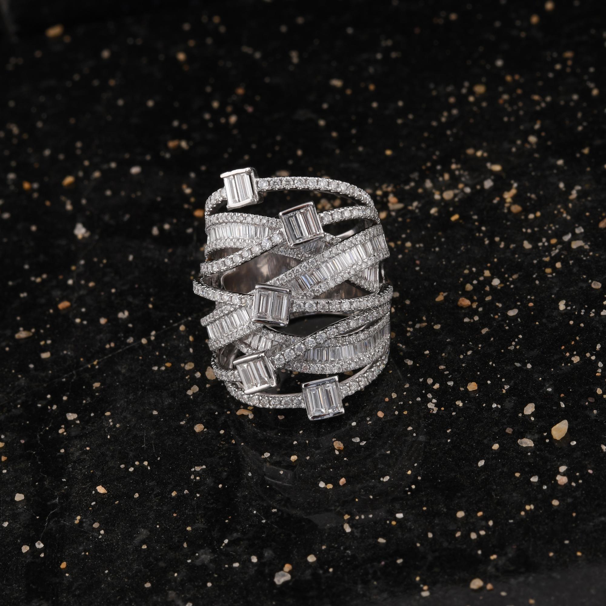 Baguette Cut Natural 3.01 Carat SI/HI Baguette Brilliant Cut Diamond Ring 14 Karat White Gold For Sale
