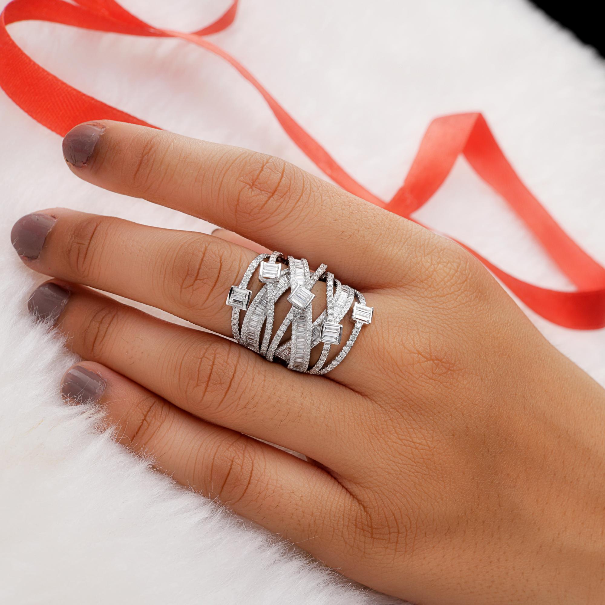 Natural 3.01 Carat SI/HI Baguette Brilliant Cut Diamond Ring 14 Karat White Gold For Sale 1