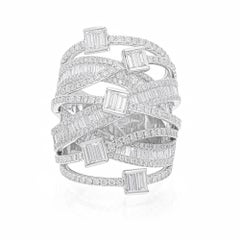 Bague en or blanc 18 carats avec diamants baguettes naturels de 3,01 carats SI/HI