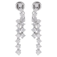 Natural 3.01 Ct SI/H Diamond Long Jacket Earrings 18 Karat White Gold