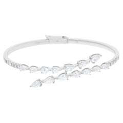 Bracelet jonc en or blanc 14 carats avec diamants ronds et perles naturelles de 3,02 carats