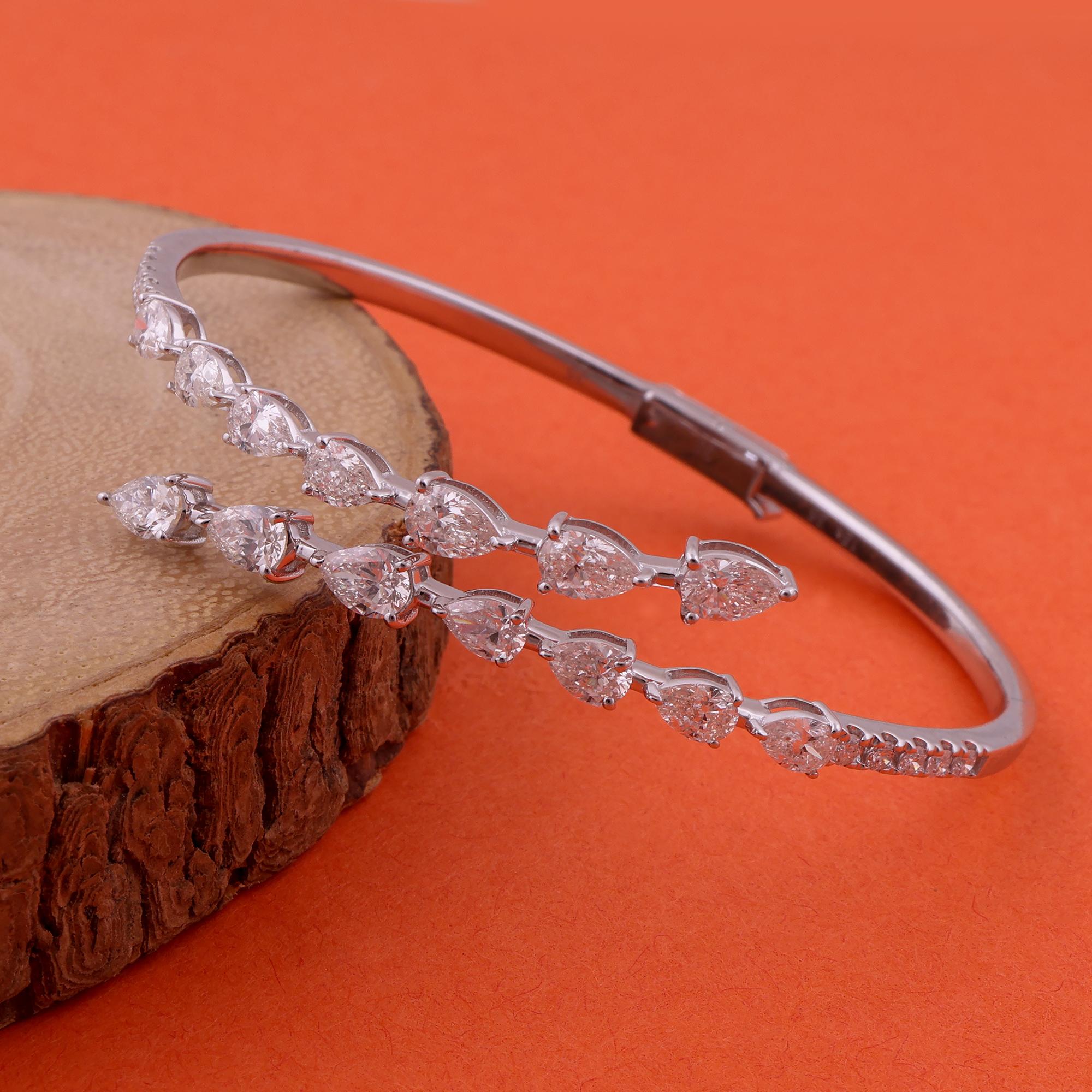 Pear Cut Natural 3.02 Carat Pear & Round Diamond Wrap Bangle Bracelet 18 Karat White Gold For Sale