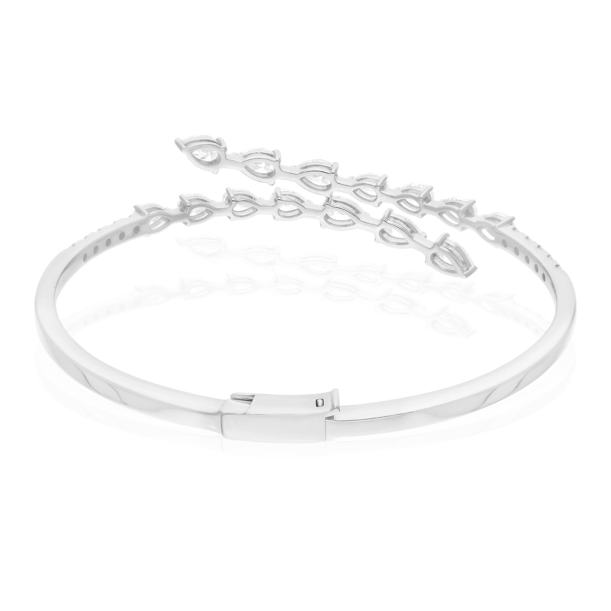 Natural 3.02 Carat Pear & Round Diamond Wrap Bangle Bracelet 18 Karat White Gold For Sale 1