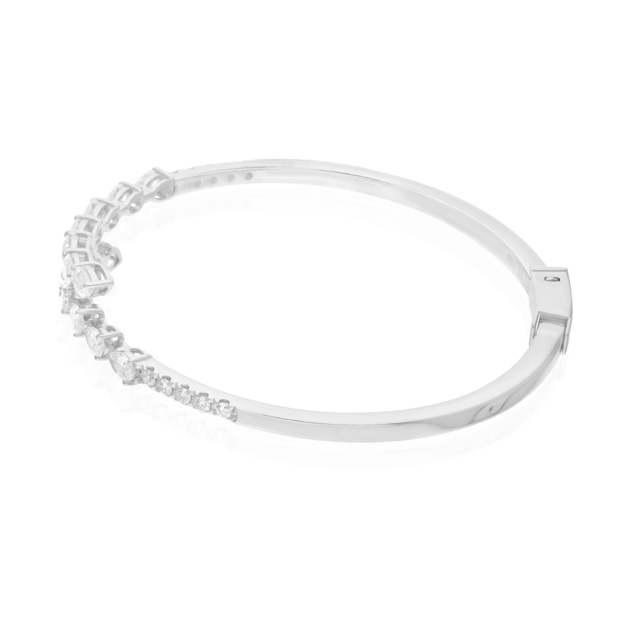 Natural 3.02 Carat Pear & Round Diamond Wrap Bangle Bracelet 18 Karat White Gold For Sale 2