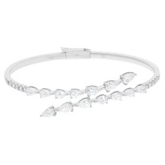 Natural 3.02 Carat Pear & Round Diamond Wrap Bangle Bracelet 18 Karat White Gold