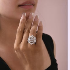 Natural Diamond Cocktail Ring 3 Ct Pear and Emerald Cut Diamonds 18K White Gold