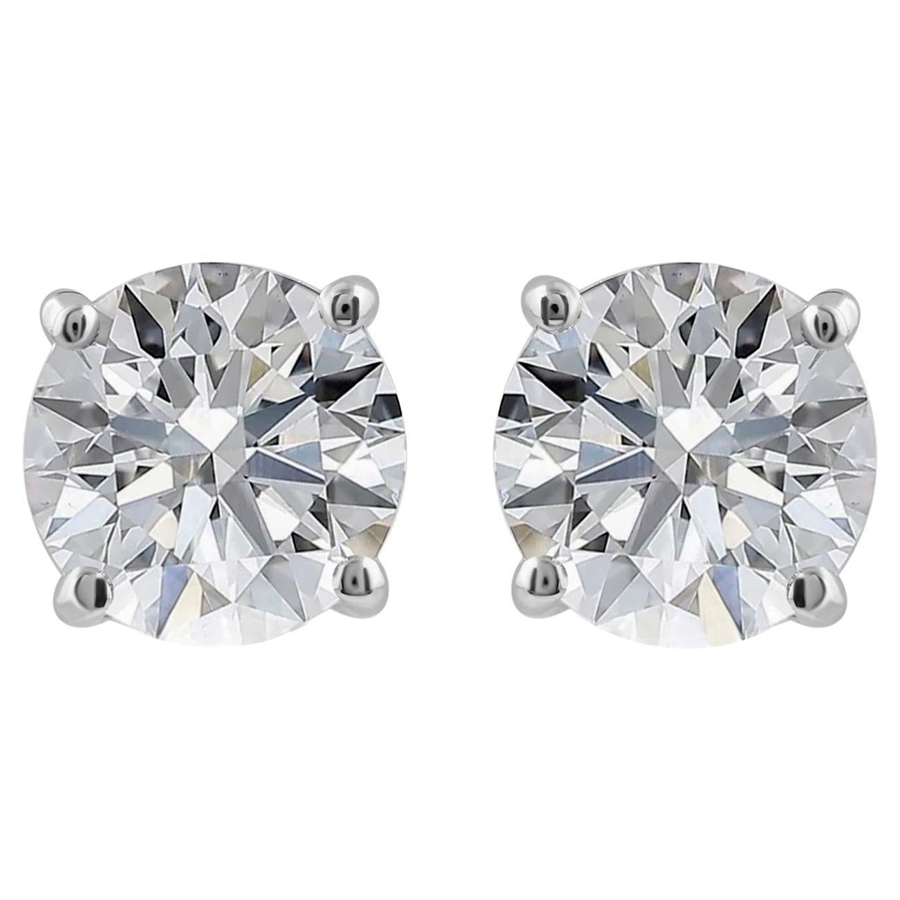 Natural 3.02 Carat SI/H Diamond Solitaire Stud Earrings 14 Karat White Gold