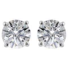 Natural 3.02 Carat SI/H Diamond Solitaire Stud Earrings 14 Karat White Gold