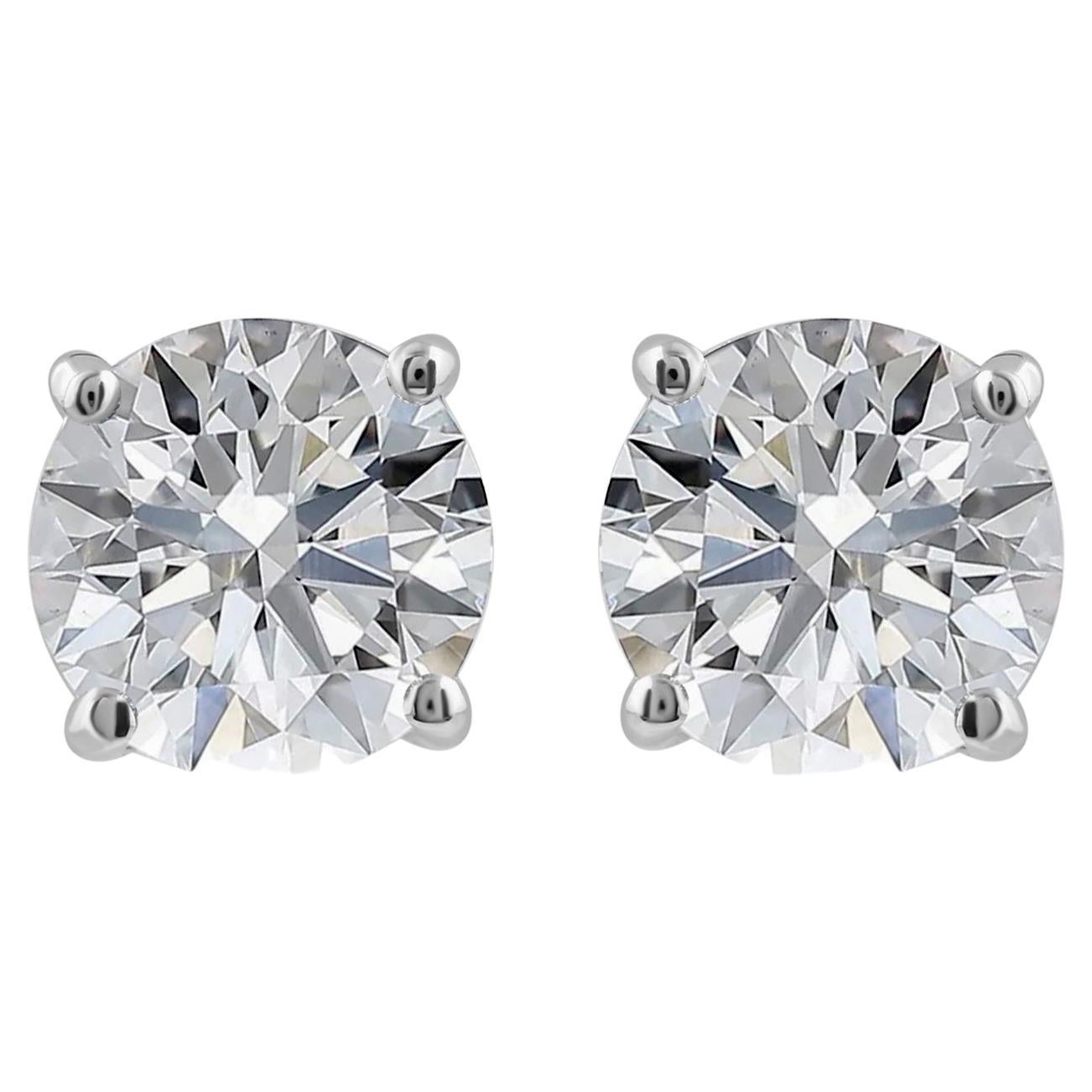 Natural Diamond Stud Earrings 3.02 Carats in 18K White Gold