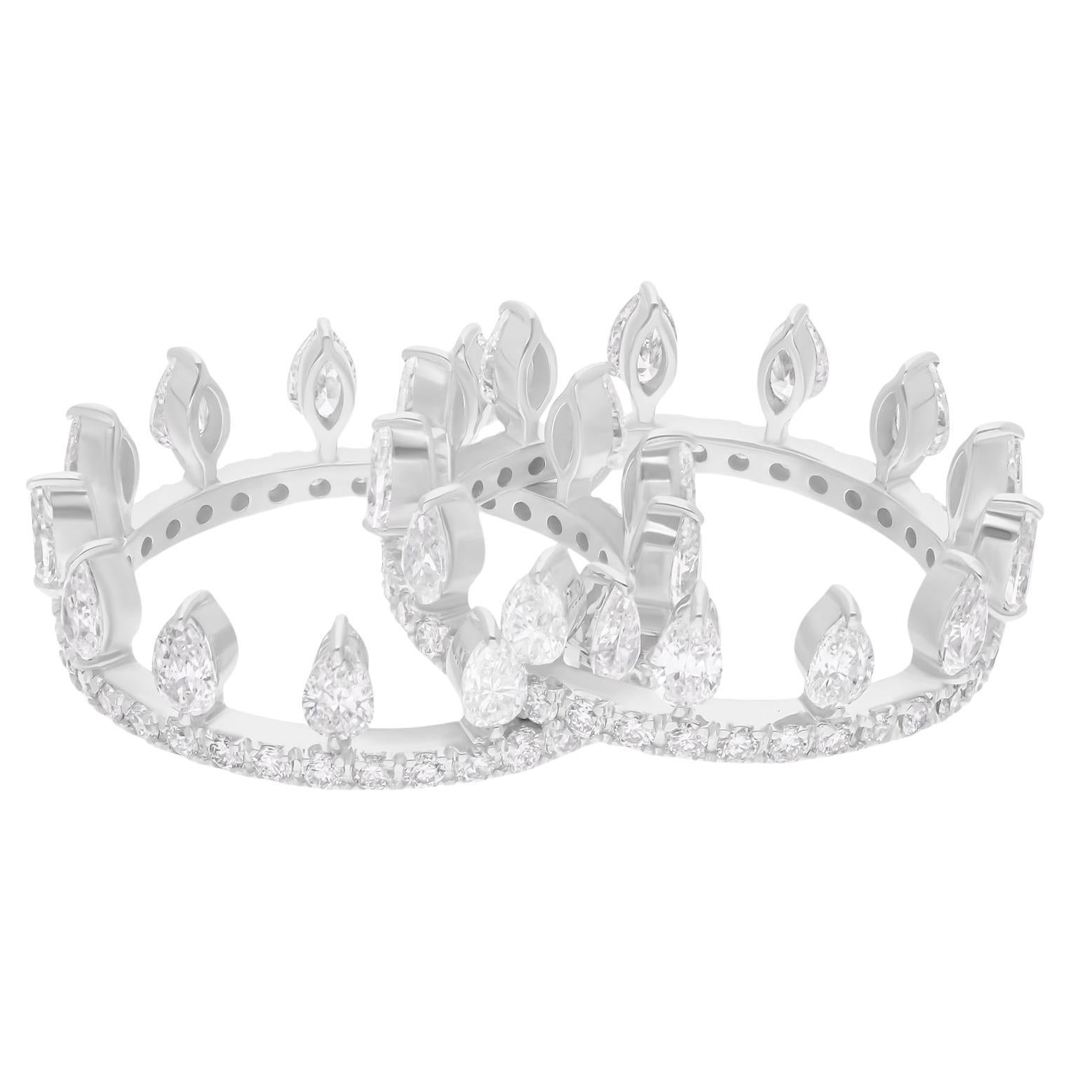 Moderne Bague à deux anneaux en or blanc 14 carats avec diamants naturels taille poire de 3,02 carats SI/H en vente