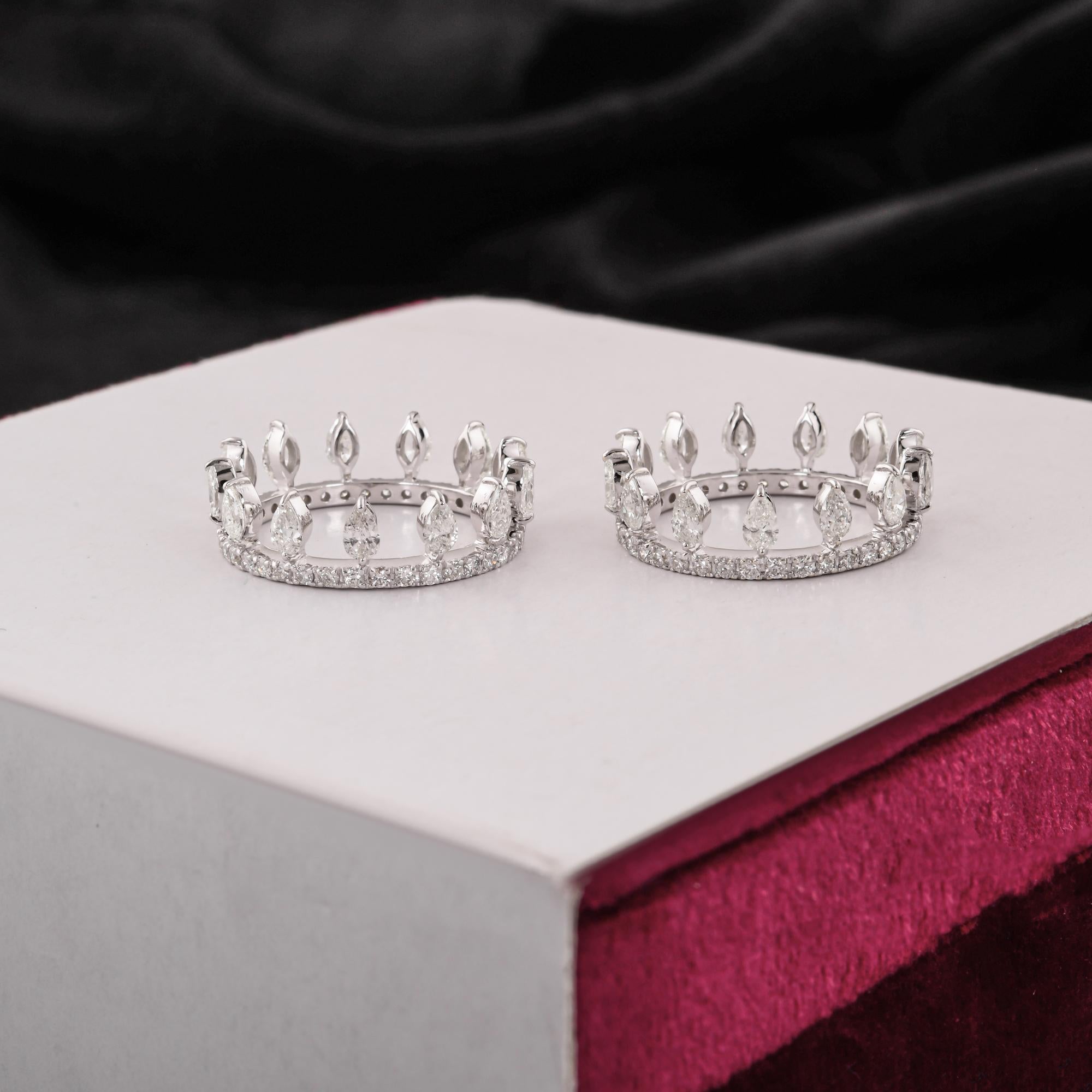 Bague à deux anneaux en or blanc 14 carats avec diamants naturels taille poire de 3,02 carats SI/H Neuf - En vente à Diera, Dubai